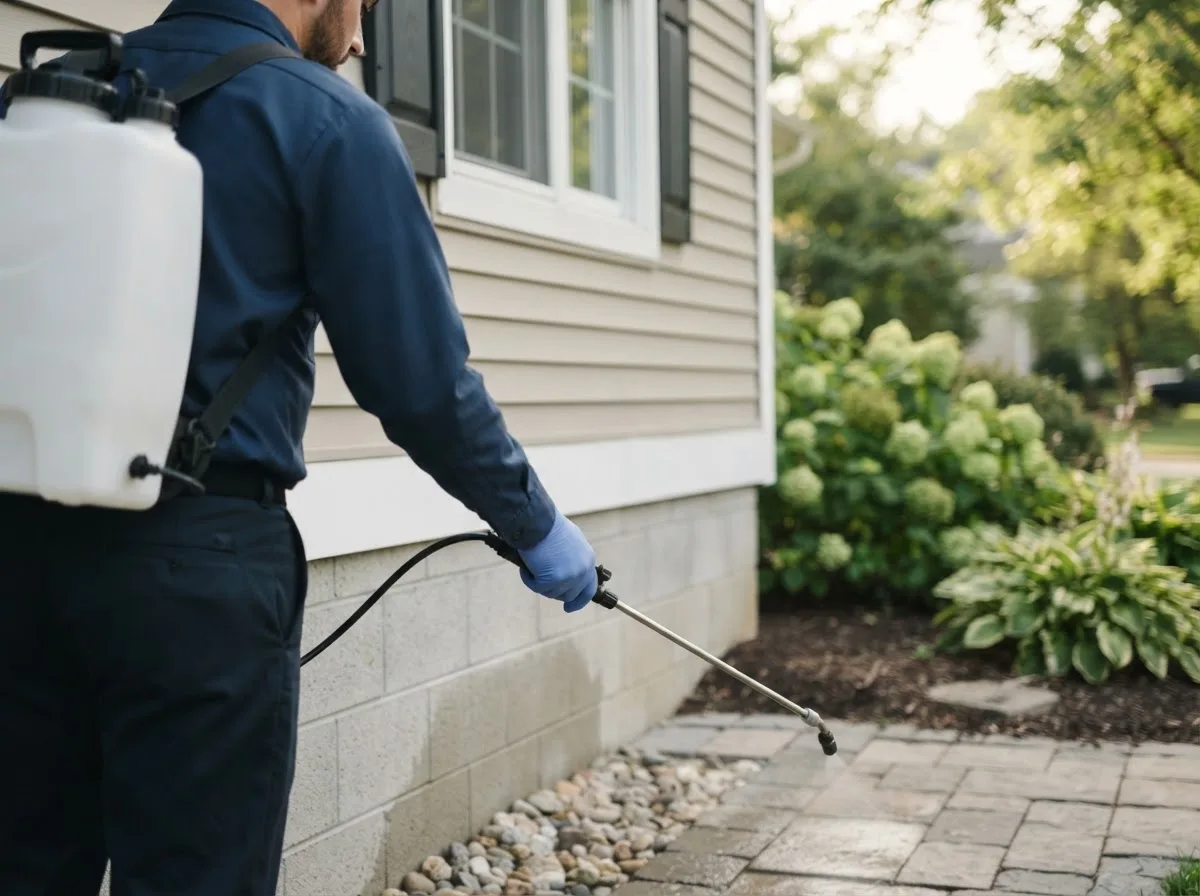 Pest control technician inspecting a home in Liverpool, PA